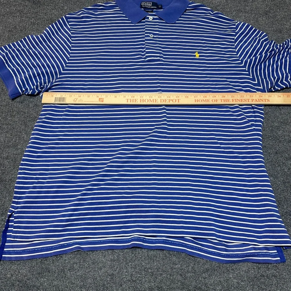 Polo Ralph Lauren Mens 2XL Big Pima Cotton Striped Polo Shirt Blue White Yellow